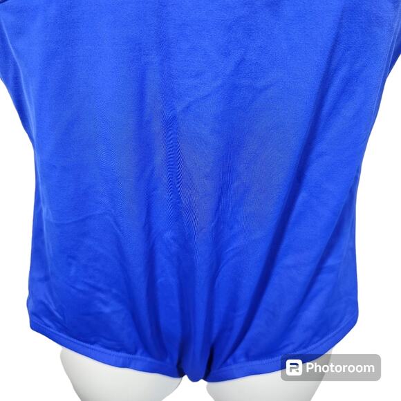 Gabar One Piece Swimsuit Royal Blue & Floral, V Neck with Ruffle Women's Size 14 - Picture 3 of 12